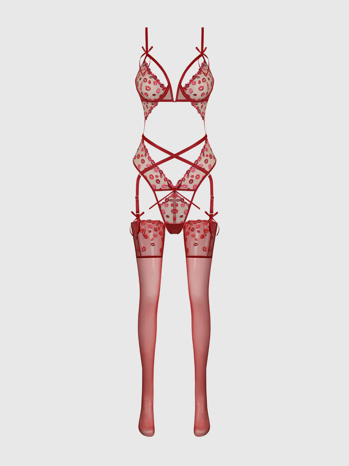 Angelica Lips Embroidery Cutout Teddy - Image 7