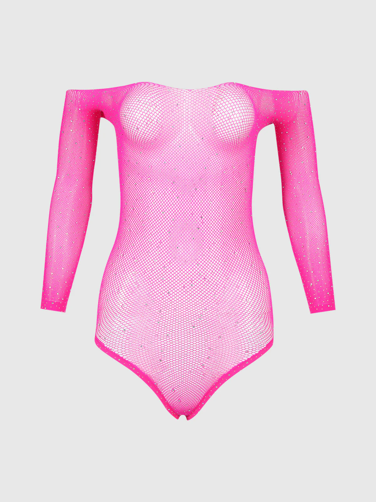 Fine Fishnet & Rhinestone Long Sleeve Teddy Bodystocking - Image 5
