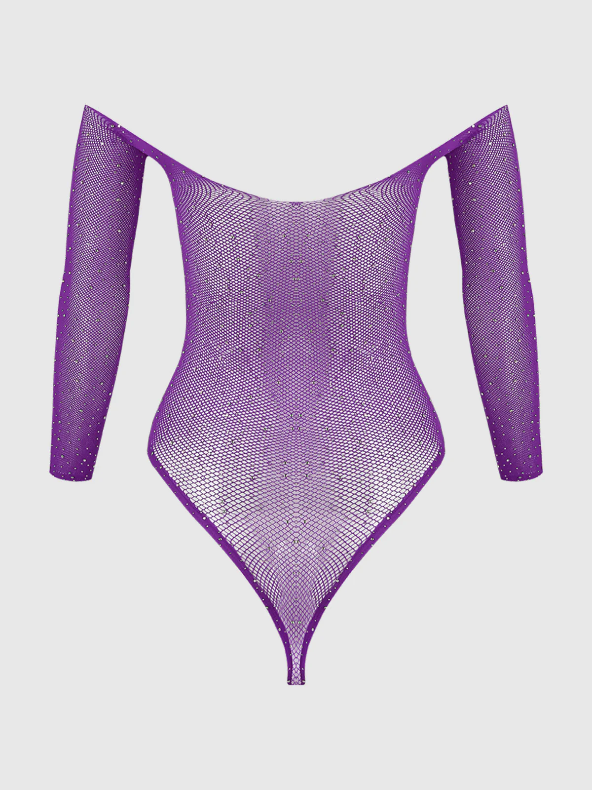 Fine Fishnet & Rhinestone Long Sleeve Teddy Bodystocking - Image 6