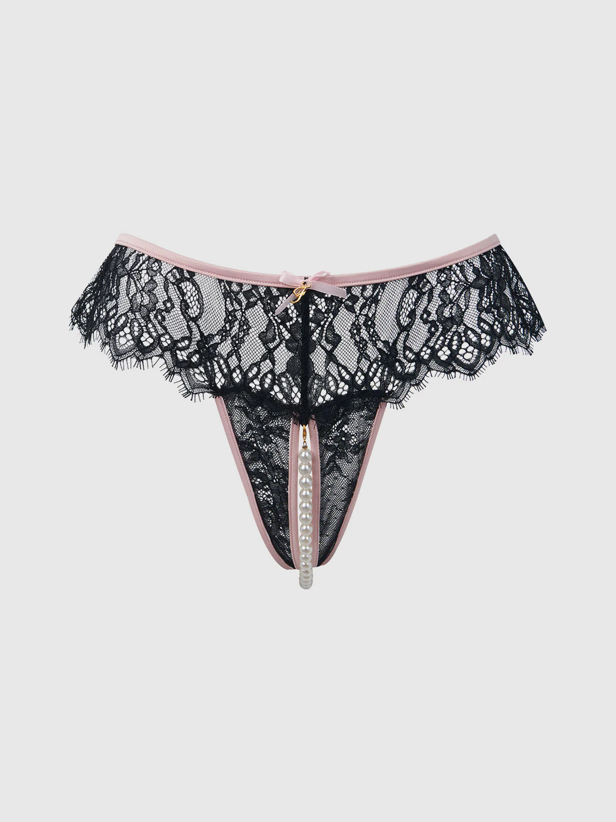 Rosalind Lace & Pearl Crotchless Thong - Image 4
