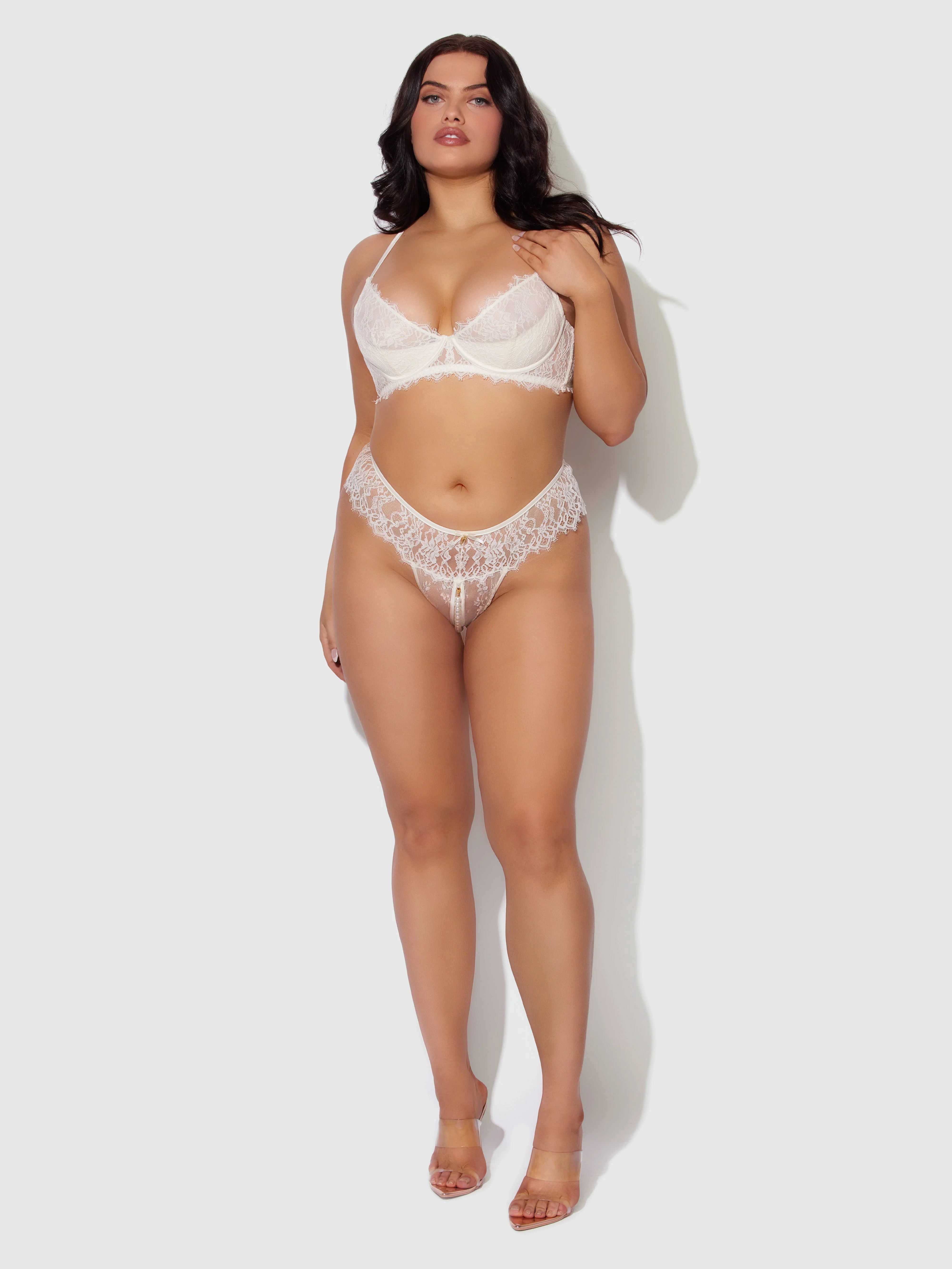 Rosalind Lace & Pearl Crotchless Thong - Image 4