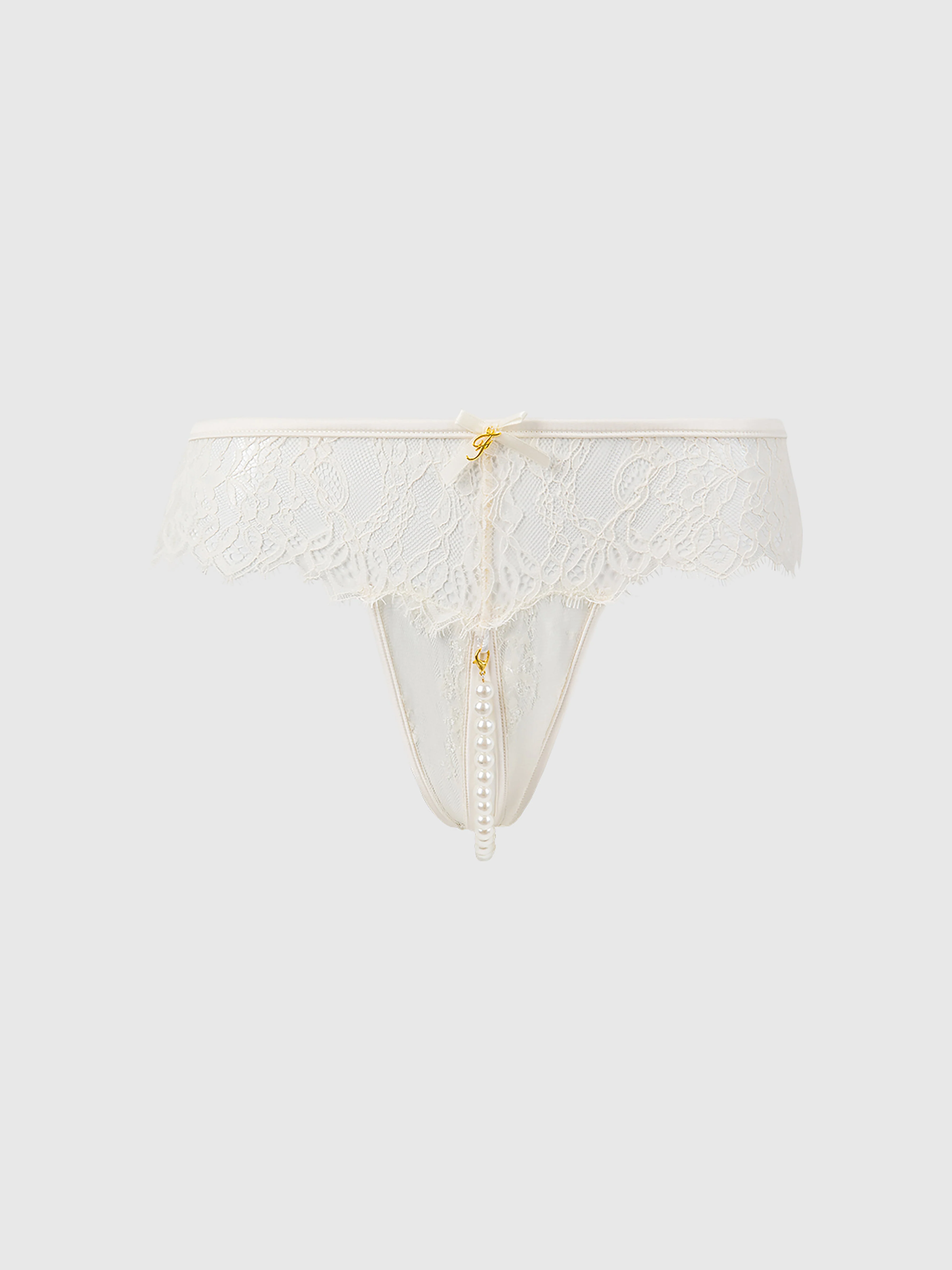 Rosalind Lace & Pearl Crotchless Thong - Image 5