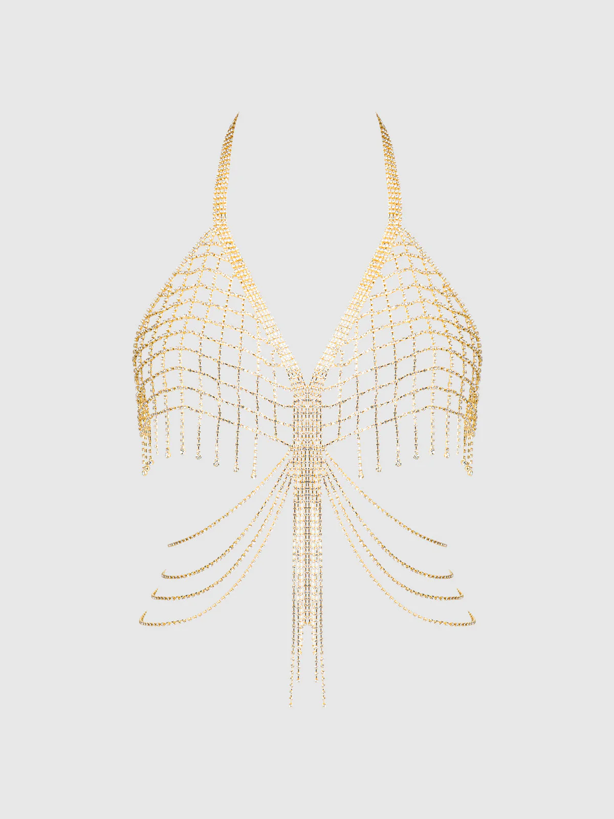 Ziggy Rhinestone Net & Fringe Halter Bralette - Image 4